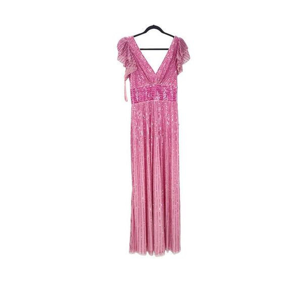 Mac Duggal Embellished Flutter Cap Sleeve a Line Gown Dress Pink Size 8 NWT - Picture 5 of 12